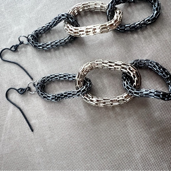 Gunmetal and Gold Chain Earrings - Picture 1 of 3